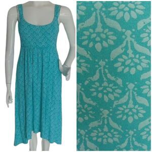 FRESH PRODUCE Summer Dress, XS, Aqua Blue, Straps, Smocked Back, Asym hem